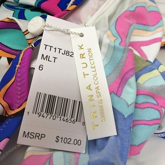 Pretty Trina Turk tankini swimwear top colourful Abstract Floral Print halter - Picture 4 of 8